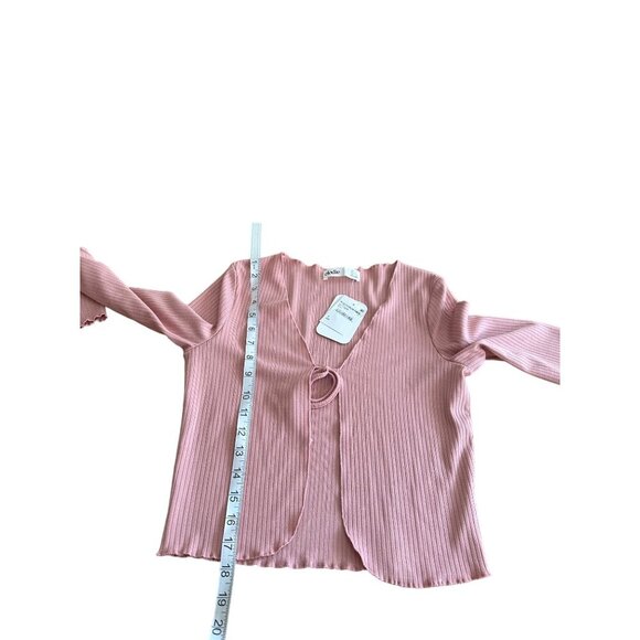 Elodie Pink Ribbed Long Sleeve Tie-Front Crop Cardigan Sweater Top Size S NWT - Picture 5 of 10